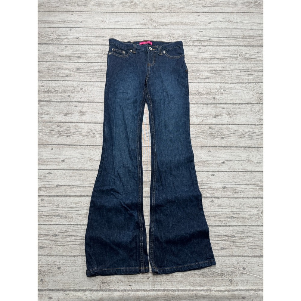 GLO Jeans Women's 1 Blue Dark Wash Flare Denim Slim Low Rise Bell Bottoms Cotton